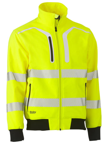 Bisley Workwear Taped Hi Vis Soft Shell Bomber Jacket Yellow