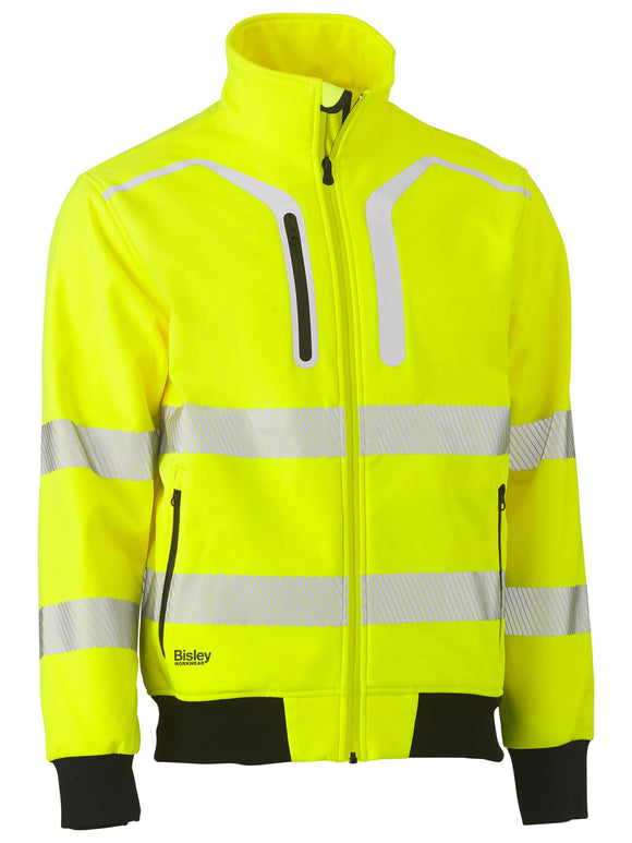 Bisley Workwear Taped Hi Vis Soft Shell Bomber Jacket Yellow