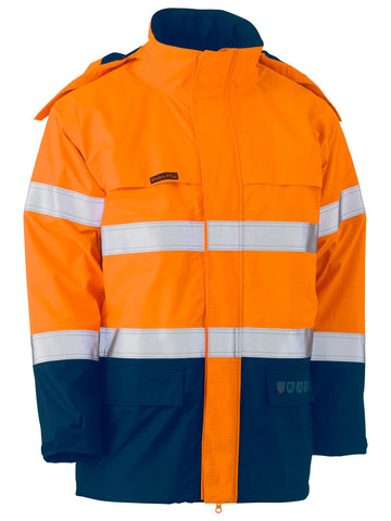 Bisley Workwear Taped Hi Vis FR Wet Weather Shell Jacket Orange/Navy