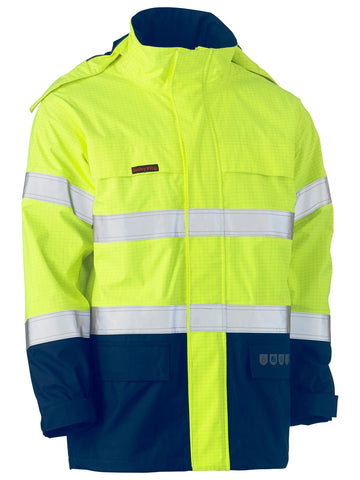 Bisley Workwear Taped Hi Vis FR Wet Weather Shell Jacket Yellow/Navy