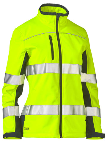Bisley Workwear Women's Taped Two Tone Hi Vis Soft Shell Jacket Yellow/Navy