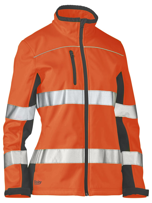 Bisley Workwear Women's Taped Two Tone Hi Vis Soft Shell Jacket Orange/Navy