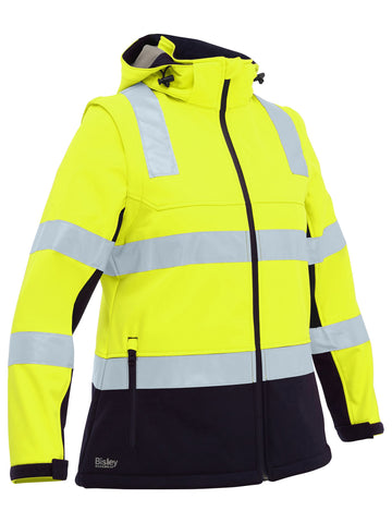 Bisley Workwear Women's Taped Two Tone Hi Vis 3-in-1 Soft Shell Jacket Yellow/Navy