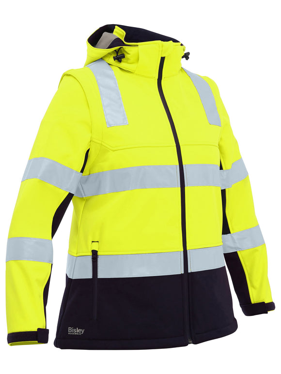 Bisley Workwear Women's Taped Two Tone Hi Vis 3-in-1 Soft Shell Jacket Yellow/Navy