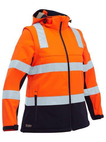 Bisley Workwear Women's Taped Two Tone Hi Vis 3-in-1 Soft Shell Jacket Orange/Navy