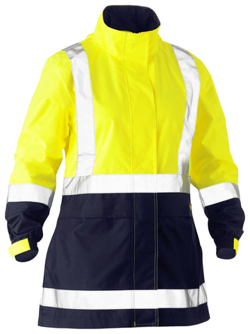 Bisley Workwear Women's Taped Hi Vis Recycled Rain Shell Jacket Yellow/Navy