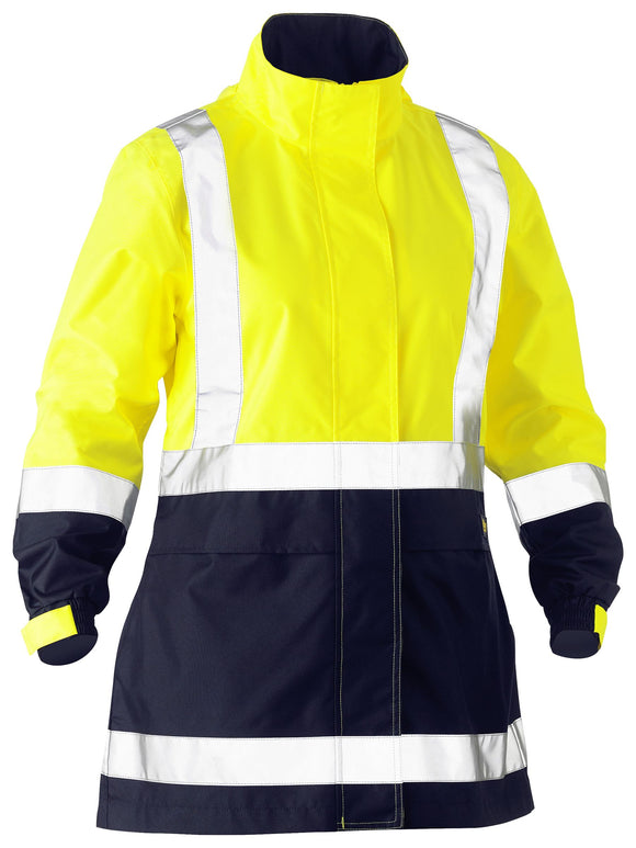 Bisley Workwear Women's Taped Hi Vis Recycled Rain Shell Jacket Yellow/Navy