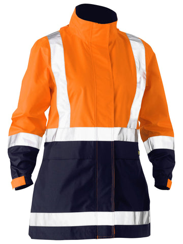 Bisley Workwear Women's Taped Hi Vis Recycled Rain Shell Jacket Orange/Navy