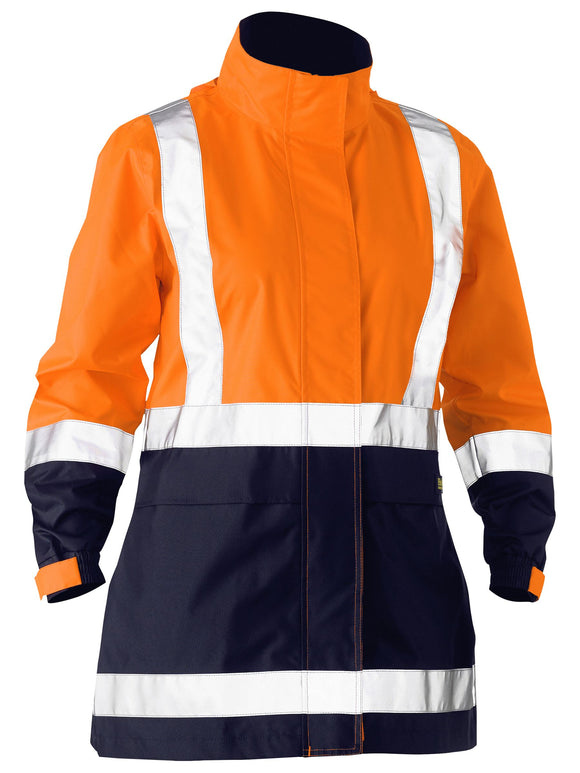 Bisley Workwear Women's Taped Hi Vis Recycled Rain Shell Jacket Orange/Navy