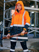 Bisley Workwear Women's H Taped Two Tone Hi Vis Rain Jacket Orange/Navy