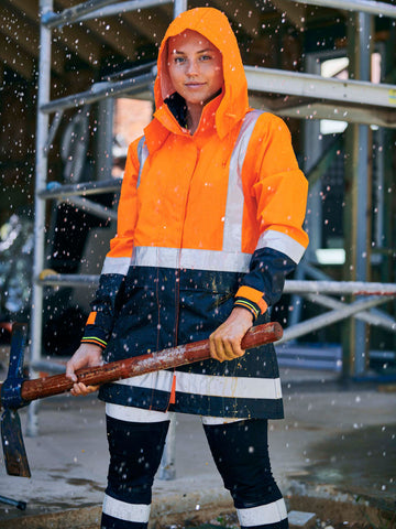Bisley Workwear Women's H Taped Two Tone Hi Vis Rain Jacket Orange/Navy