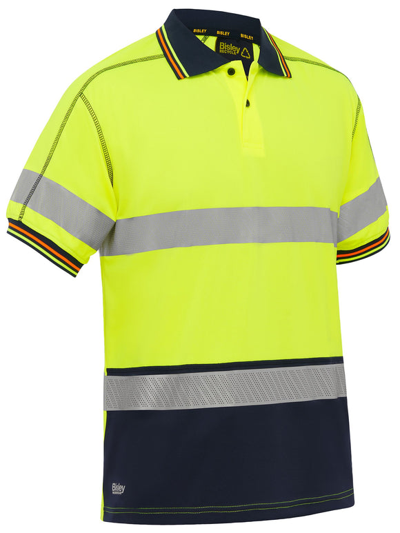 Bisley Workwear Taped Hi Vis Polyester Mesh Polo Yellow/Navy