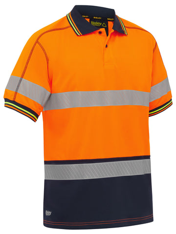 Bisley Workwear Taped Hi Vis Polyester Mesh Polo Orange/Navy