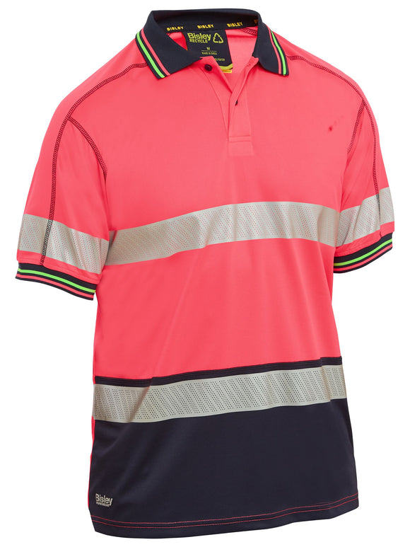 Bisley Workwear Taped Hi Vis Polyester Mesh Polo Pink/Navy