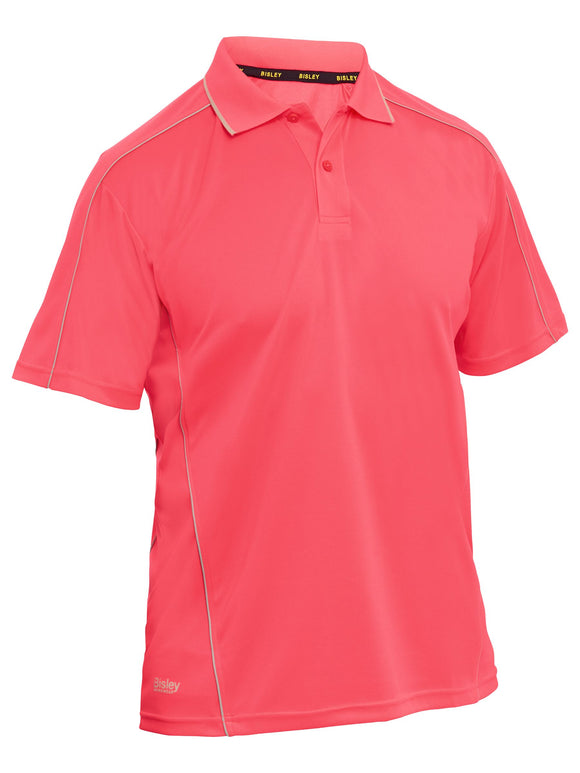 Bisley Workwear Cool Mesh Polo with Reflective Piping Hi Vis Pink