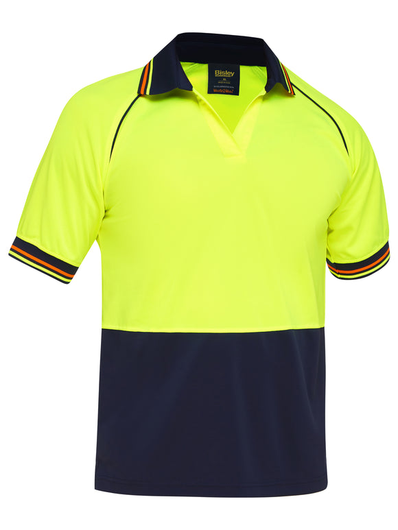 Bisley Workwear Two Tone Hi Vis V-NeckPolo Yellow/Navy