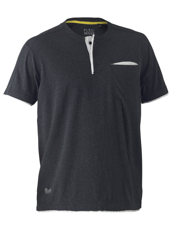 Bisley Workwear Flx & Move™ Cotton Henley Tee Charcoal Marle - Discontinued