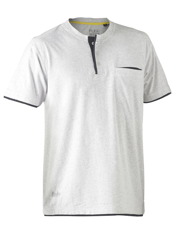 Bisley Workwear Flx & Move™ Cotton Henley Tee Grey Marle - Discontinued