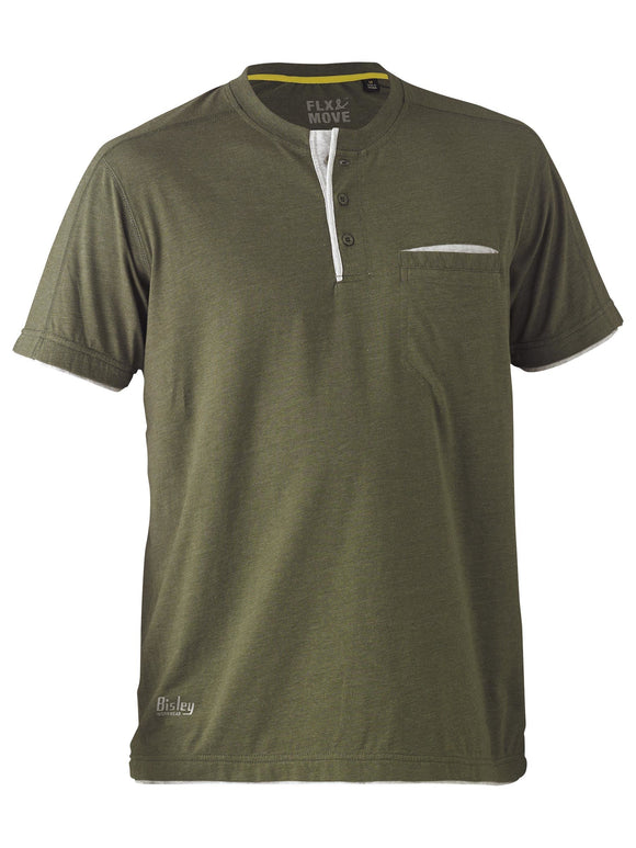 Bisley Workwear Flx & Move™ Cotton Henley Tee Green Marle - Discontinued