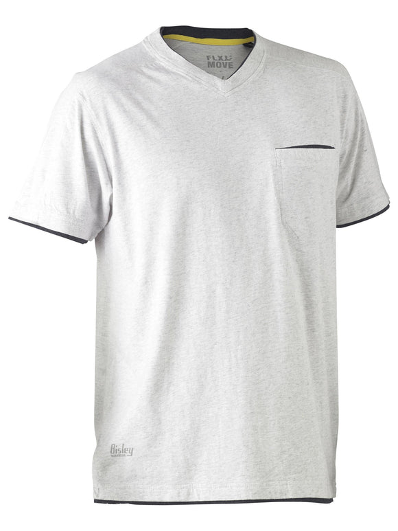Bisley Workwear Flx & Move™ Cotton V-Neck Tee Grey Marle - Discontinued