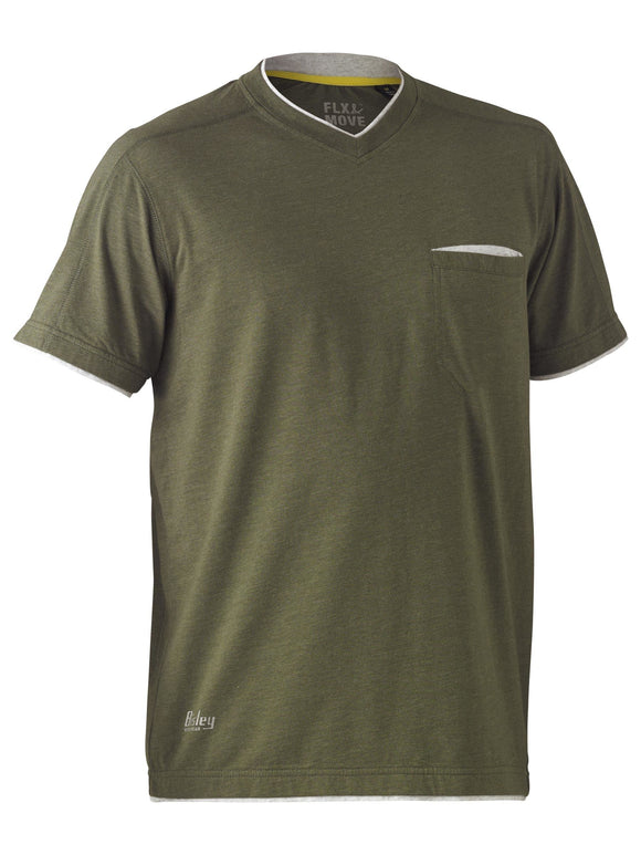 Bisley Workwear Flx & Move™ Cotton V-Neck Tee Green Marle - Discontinued