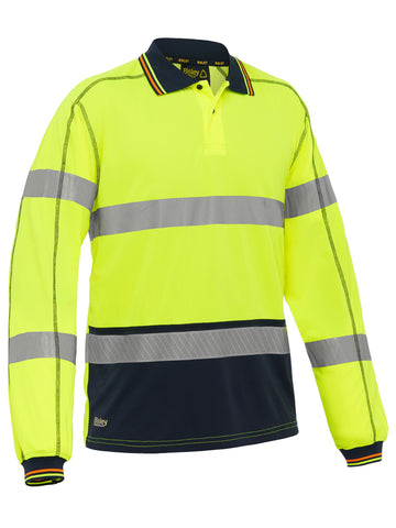 Bisley Workwear Taped Hi Vis Polyester Mesh Polo Yellow/Navy