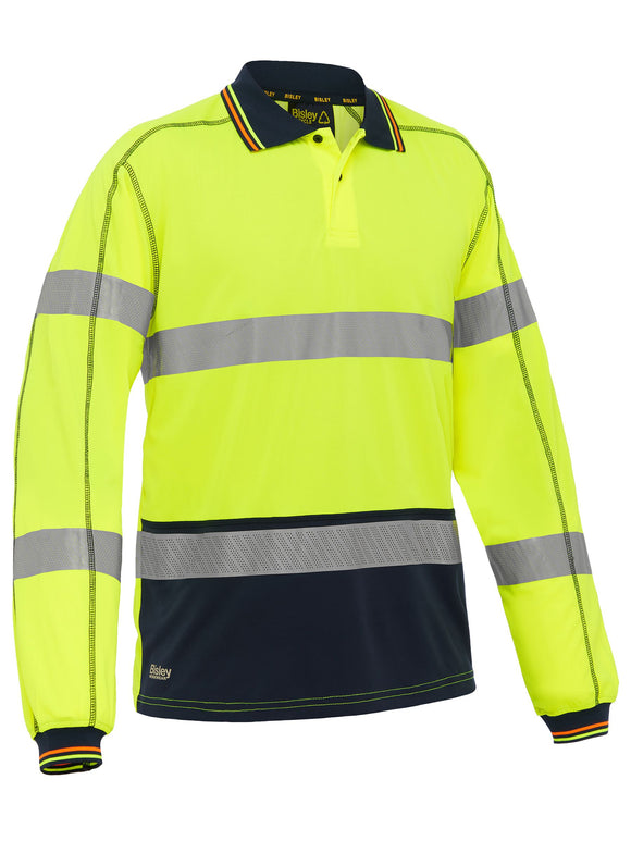 Bisley Workwear Taped Hi Vis Polyester Mesh Polo Yellow/Navy