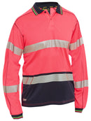 Bisley Workwear Taped Hi Vis Polyester Mesh Polo Hi Vis Pink/Navy
