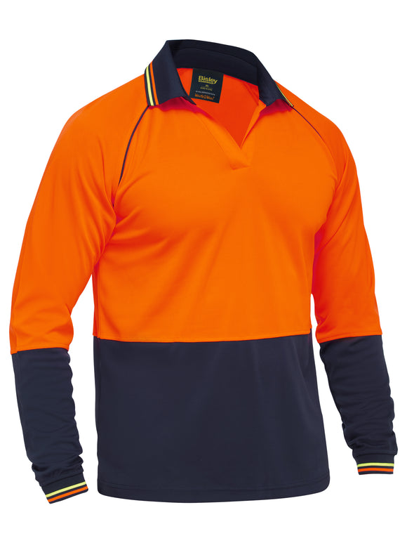 Bisley Workwear Two Tone Hi Vis V-Neck Polo Shirt Orange/Navy - Discontinued