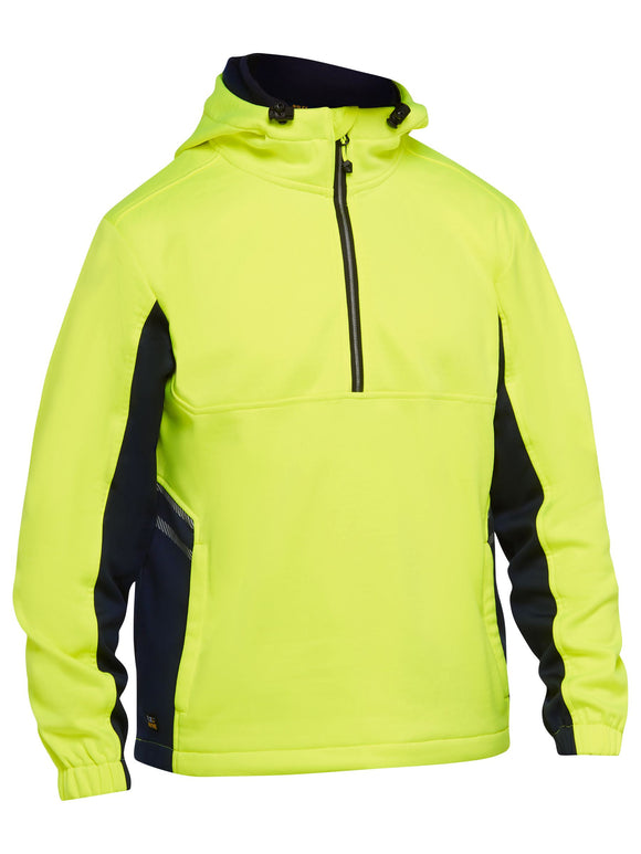 Bisley Workwear Hi Vis Liquid Repellent Fleece Hoodie Yellow/Navy