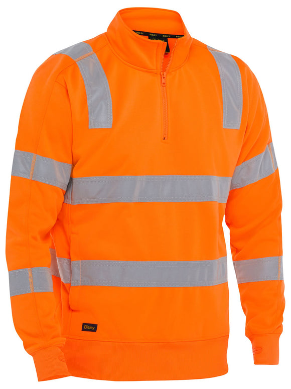 Bisley Workwear Taped hi Vis 1/4 Zip Pullover Rail Orange