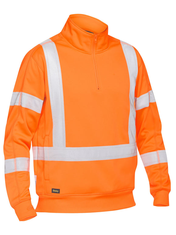 Bisley Workwear X Taped Hi Vis 1/4 Zip Pullover Rail Orange