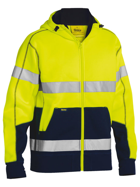 Bisley Workwear Taped Hi Vis Fleece Hoodie Yellow/Navy