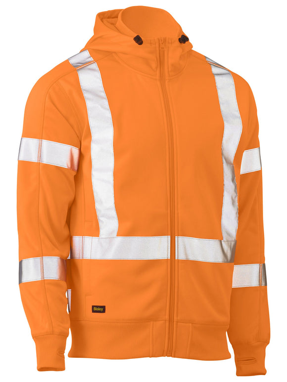 Bisley Workwear X Taped Hi Vis Zip Front Fleece Hoodie Rail Orange