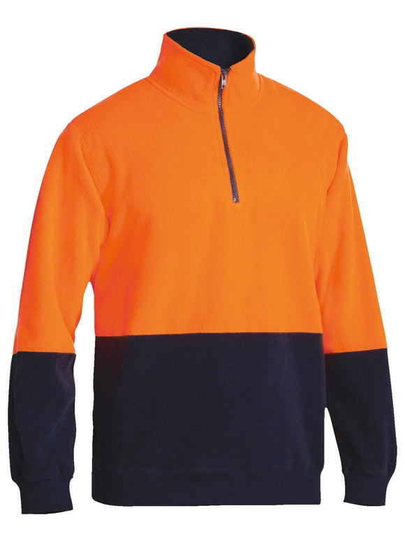 Bisley Workwear Hi Vis Polar fleece Zip Pullover Orange/Navy