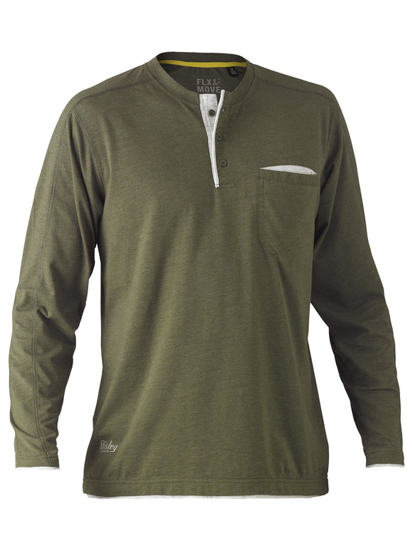 Bisley Workwear Flx & Move™ Cotton Henley Tee Green Marle - Discontinued