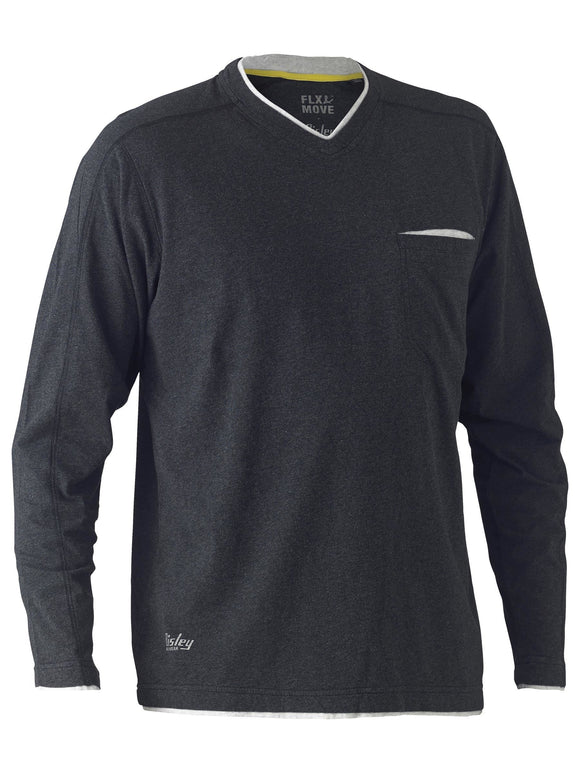 Bisley Workwear Flx & Move™ Cotton V-Neck Tee Charcoal Marle - Discontinued