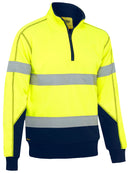 Bisley Workwear Taped Hi Vis 1/4 Zip Fleece Pullover with Sherpa Lining Yellow/Navy