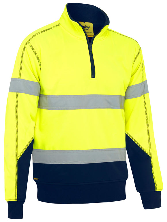 Bisley Workwear Taped Hi Vis 1/4 Zip Fleece Pullover with Sherpa Lining Yellow/Navy