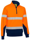 Bisley Workwear Taped Hi Vis 1/4 Zip Fleece Pullover with Sherpa Lining Orange/Navy