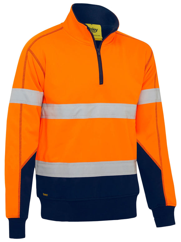 Bisley Workwear Taped Hi Vis 1/4 Zip Fleece Pullover with Sherpa Lining Orange/Navy