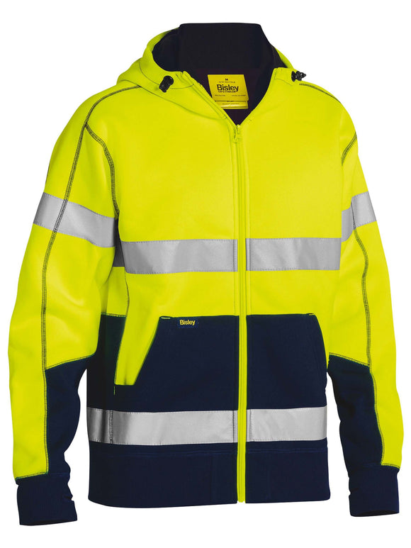 Bisley Workwear Taped Hi Vis Zip Fleece Hoodie with Sherpa Lining Yellow/Navy