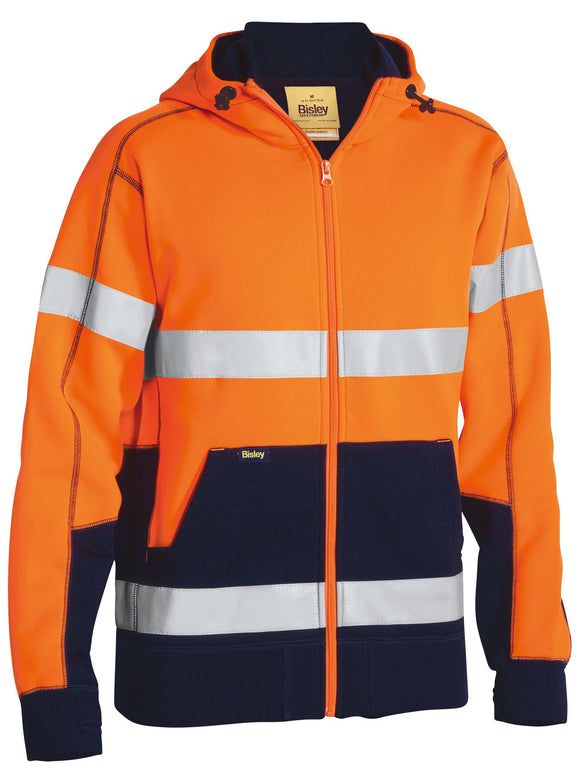 Bisley Workwear Taped Hi Vis Zip Fleece Hoodie with Sherpa Lining Orange/Navy