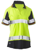 Bisley Workwear Women's Taped Two Tone Hi Vis V-Neck Polo Yellow/Navy
