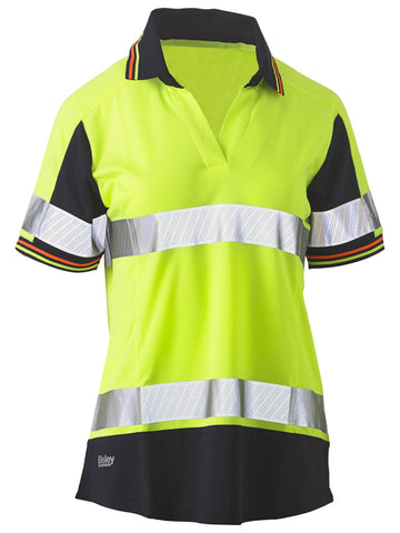 Bisley Workwear Women's Taped Two Tone Hi Vis V-Neck Polo Yellow/Navy