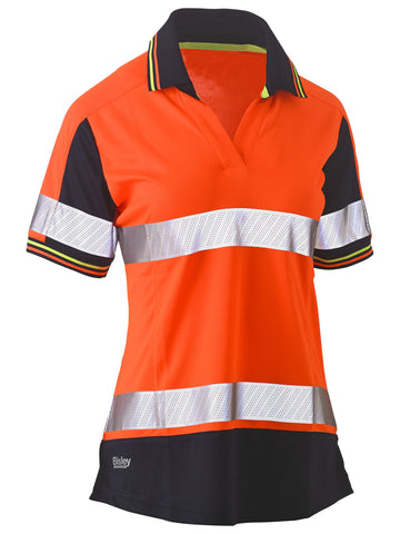 Bisley Workwear Women's Taped Two Tone Hi Vis V-Neck Polo Orange/Navy