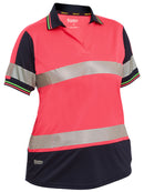 Bisley Workwear Women's Taped Two Tone Hi Vis V-Neck Polo Hi Vis Pink/Navy