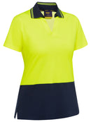 Bisley Workwear Women's Hi Vis V-Neck Polo Yellow/Navy