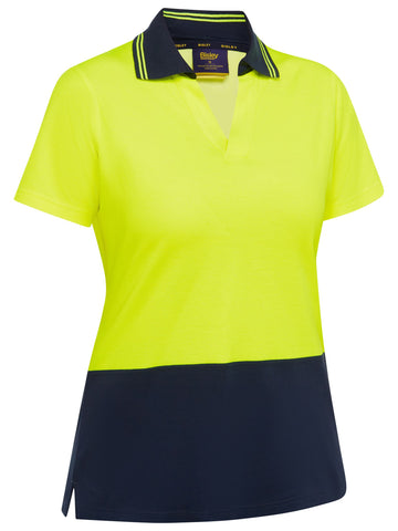 Bisley Workwear Women's Hi Vis V-Neck Polo Yellow/Navy