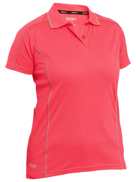 Bisley Workwear Women's Cool Mesh Polo with Reflective Piping Hi Vis Pink